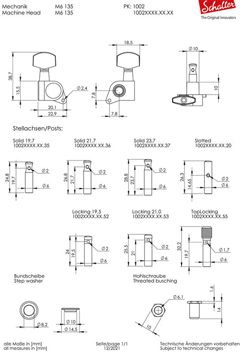Schaller M6 135 6IL Locking Staggered Tuners 18:1 Ratio Gold 10020520.01.50