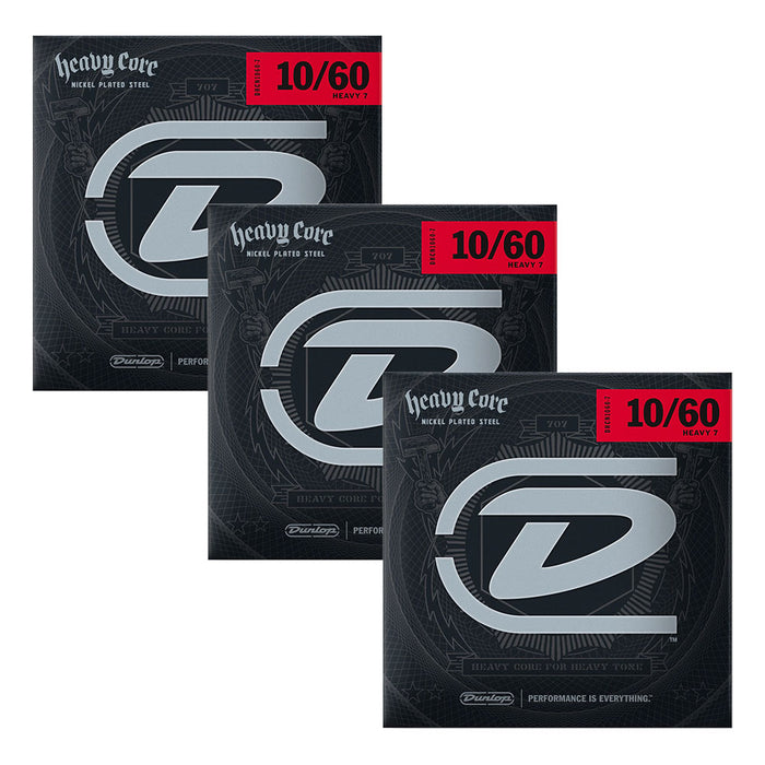 3-PACK! Dunlop Heavy Core 7 NPS Guitar 7-String (10-60 Gauge) DHCN1060-7