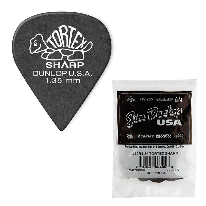 Dunlop 412R1.35 Tortex Sharp Guitar Picks 1.35mm 72-Pack