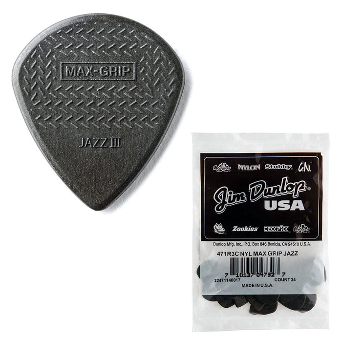Dunlop 471B3C Max-Grip Jazz III Carbon Fiber Guitar Picks 36-Pack
