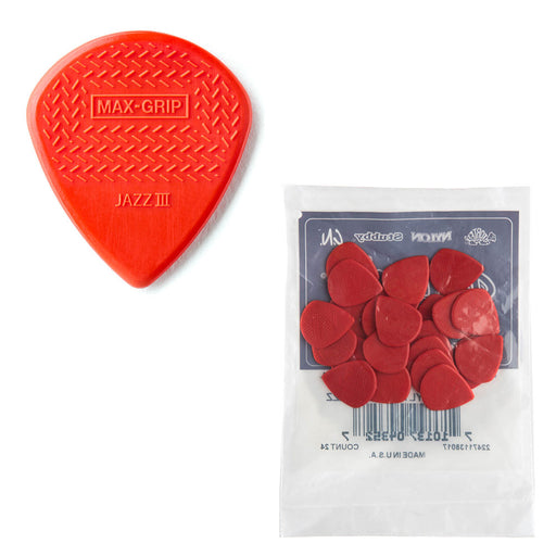 24-Pack Dunlop 471R3N Max-Grip Jazz III Nylon Guitar Picks