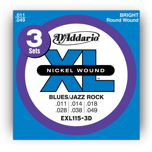 D'Addario EXL115-3D Guitar Strings XL 11-49 3-Pack Jazz
