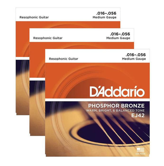 3 SETS! D'Addario EJ42 Resophonic Dobro Guitar Strings (16-56)