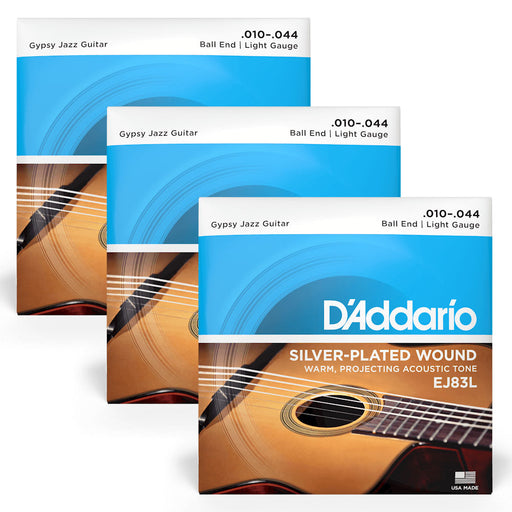 3-Pack D'Addario EJ83L Gypsy Jazz Ball End Light 10-44