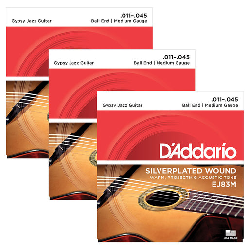 3-Pack D'Addario EJ83M Gypsy Jazz Ball End Medium 11-45