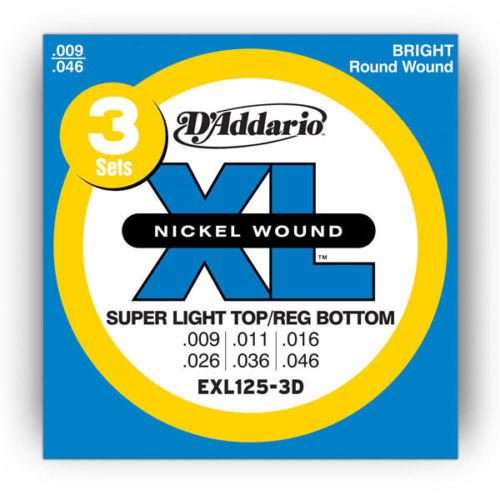D'Addario EXL125-3D Nickel Wound Guitar Strings XL 9-46 (3-Pack)