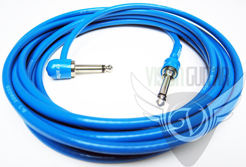 15' GEORGE L'S .225 GUITAR BASS CABLE Right Angle BLUE