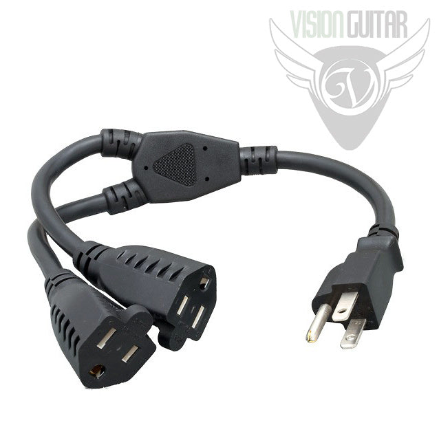 14AWG Power Cord Splitter Cable - SJT 14/3 2 NEMA 5-15R TO 1 NEMA 5-15P - Black