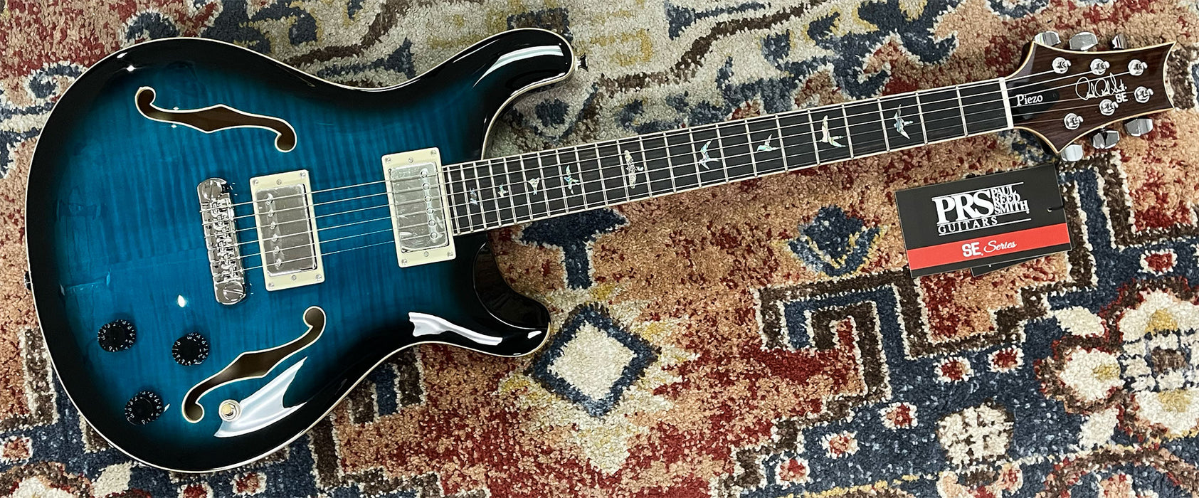 PRS SE Hollowbody II Piezo Electric Guitar Peacock Blue Smokeburst CTCF23197