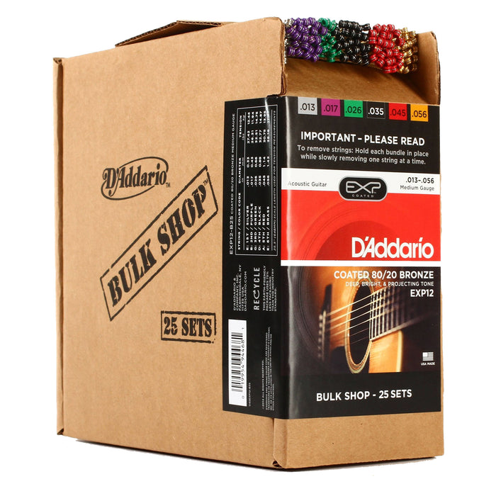 25-Sets D'Addario EXP12-B25 Coated 80/20 Bronze, Medium, 13-56
