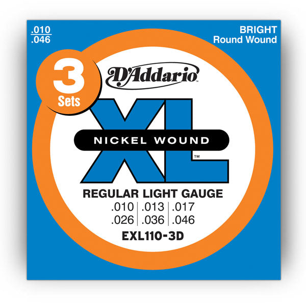 D'Addario EXL110-3D XL Guitar Strings Sets 10-46 Gauge (3-Packs)