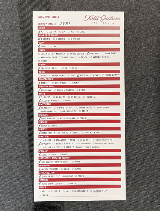 Xotic XJ Jazz-Style 4-String Bass Guitar Natural Aged Finish Maple Neck 2485