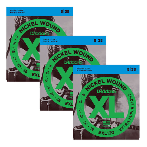 3-Sets! D'Addario EXL130 Nickel Wound, Extra-Super Light, 8-38